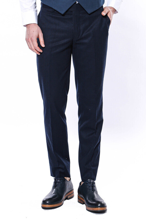 Plain Navy Blue Men Trousers - Wessi