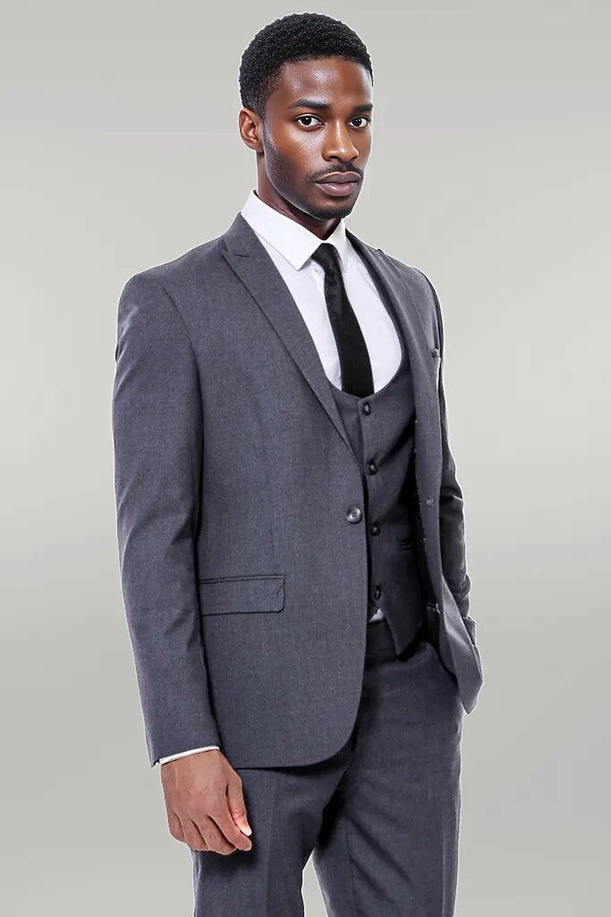 Plain Slim Fit Anthracite Men Suit - Wessi