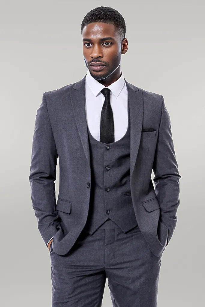 Plain Slim Fit Anthracite Men Suit - Wessi