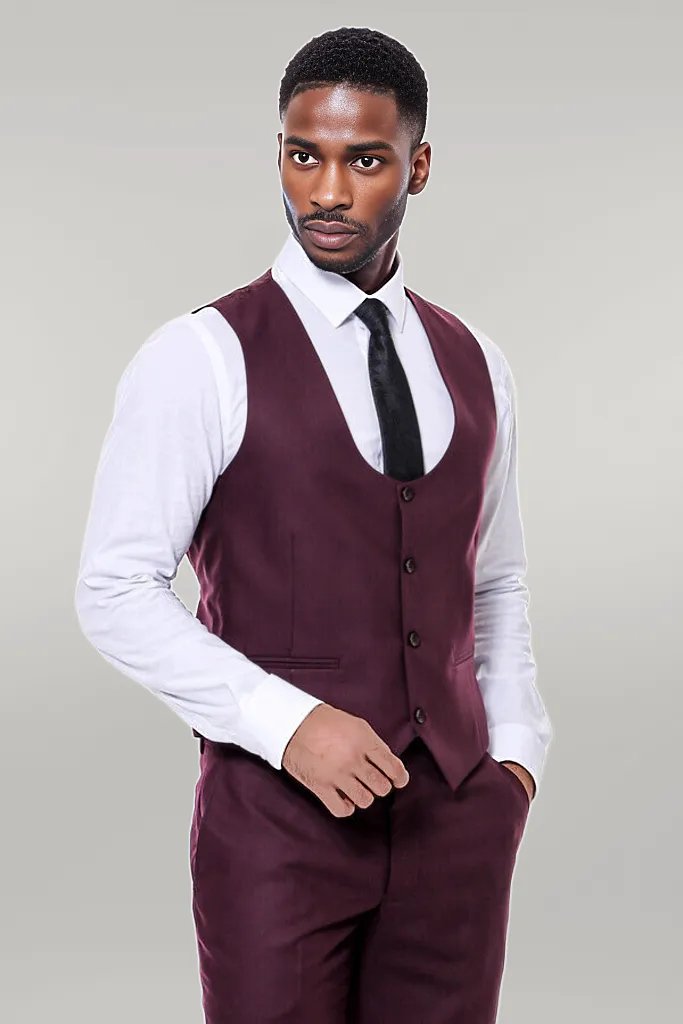 Plain Slim Fit Burgundy Men Suit - Wessi