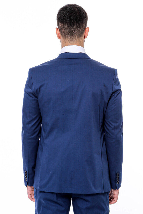 Plain Slim Fit Navy Blue Men Suit - Wessi