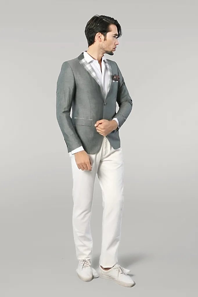 Blazer in lino da uomo scozzese con tasca e colletto - Wessi