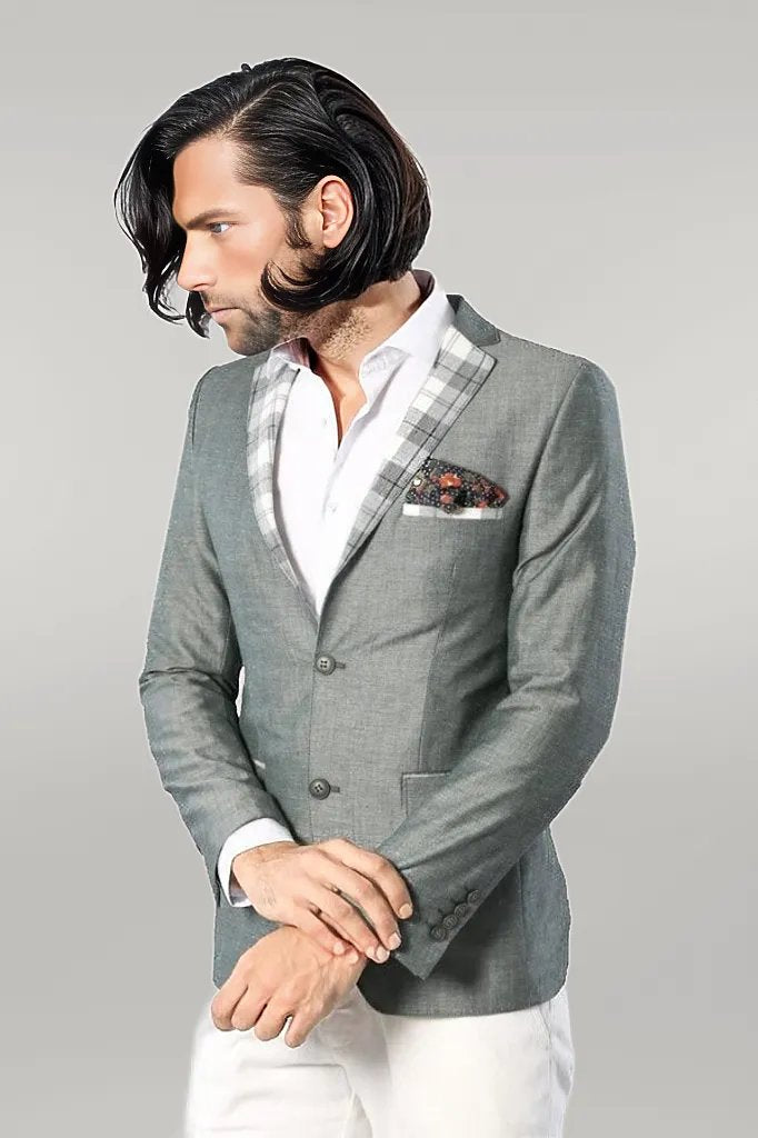 Blazer in lino da uomo scozzese con tasca e colletto - Wessi