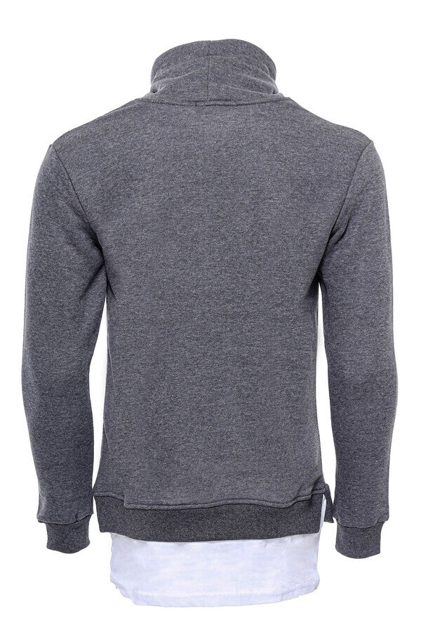 T-Shirt Col Point Détaillé Sweat Homme Gris Foncé - Wessi