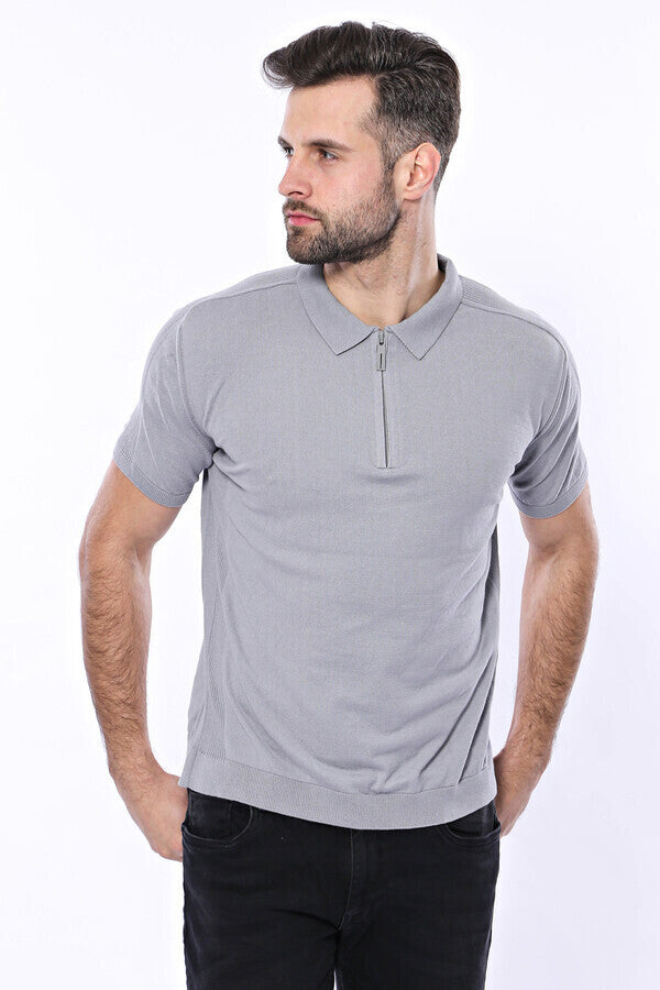 T-shirt lavorata a maglia grigia tinta unita con collo alto - Wessi