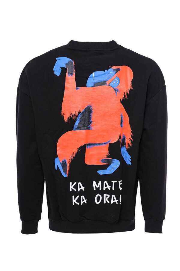 Sweat Homme Noir Imprimé Col Rond - Wessi