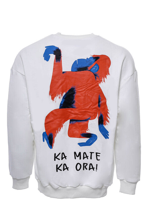 Sweat Homme Blanc Imprimé Col Rond - Wessi