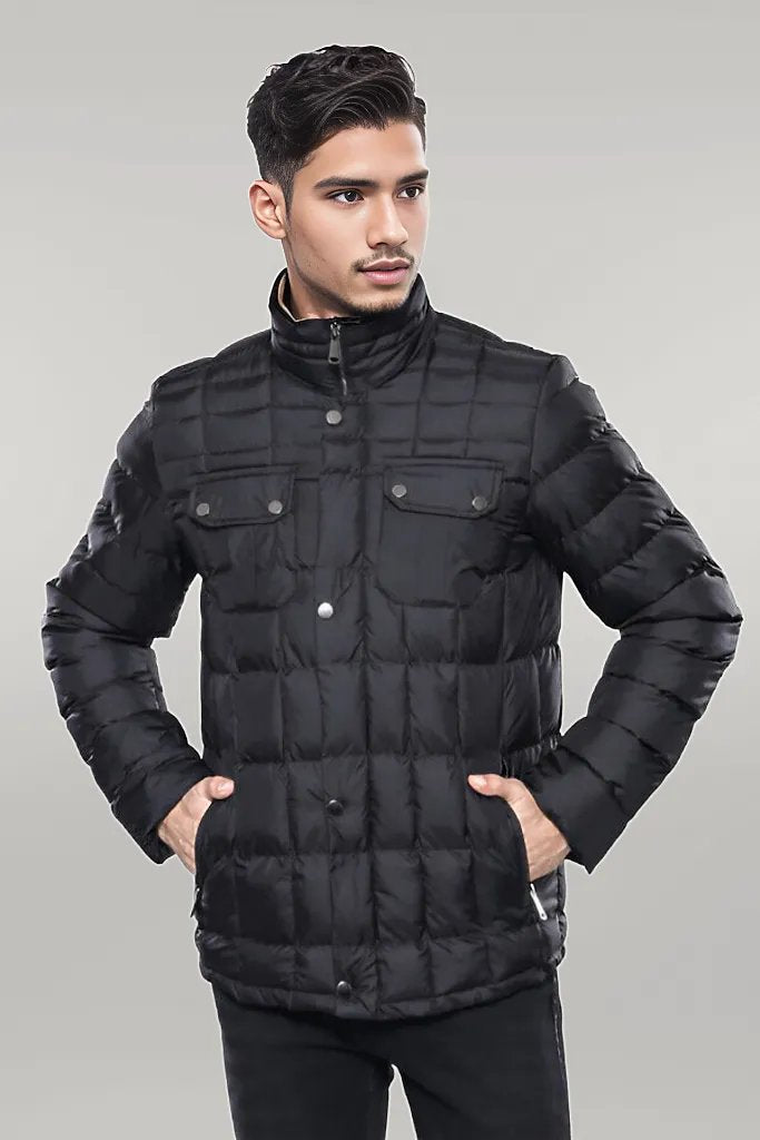 Quilted Black Men Winter Coat - Wessi