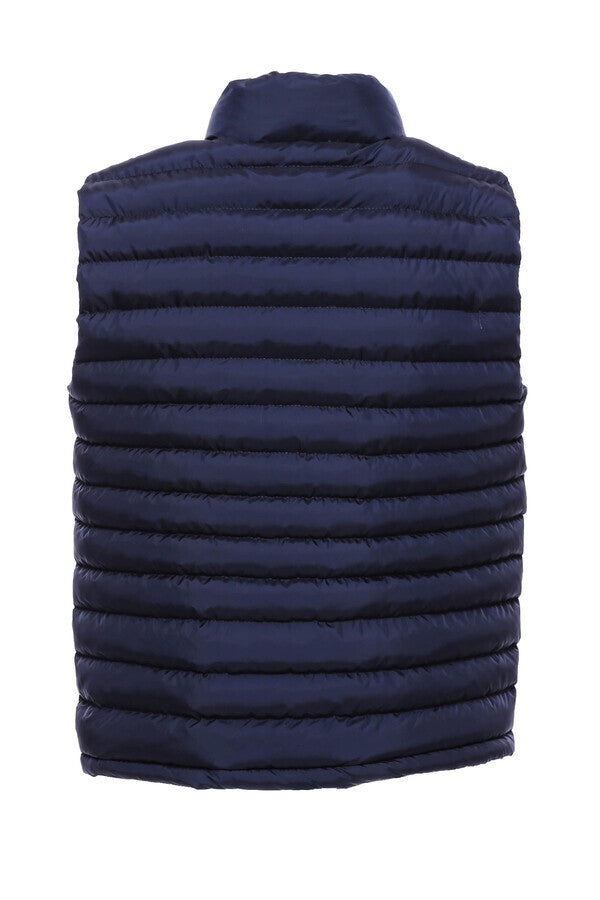 Quilted Zippered Navy Blue Men Down Vest - Wessi