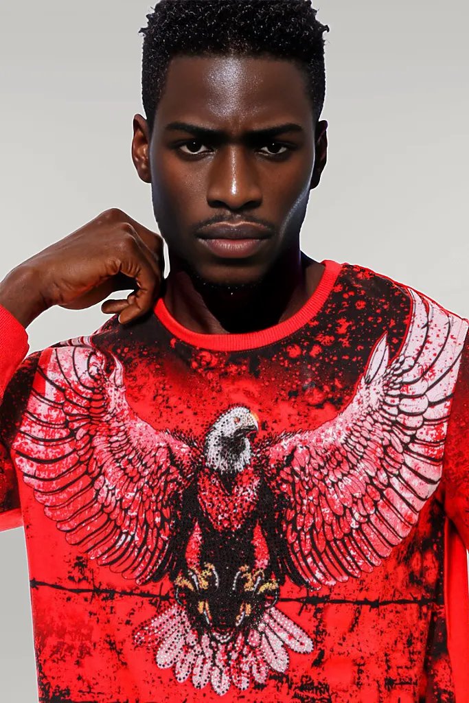 Red Eagle Patterned Slim Fit Sweatshirt - Wessi