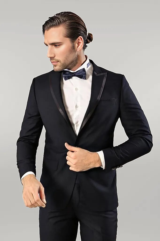 Removable Lapel Men's Blue Tuxedo Suit | Wessi