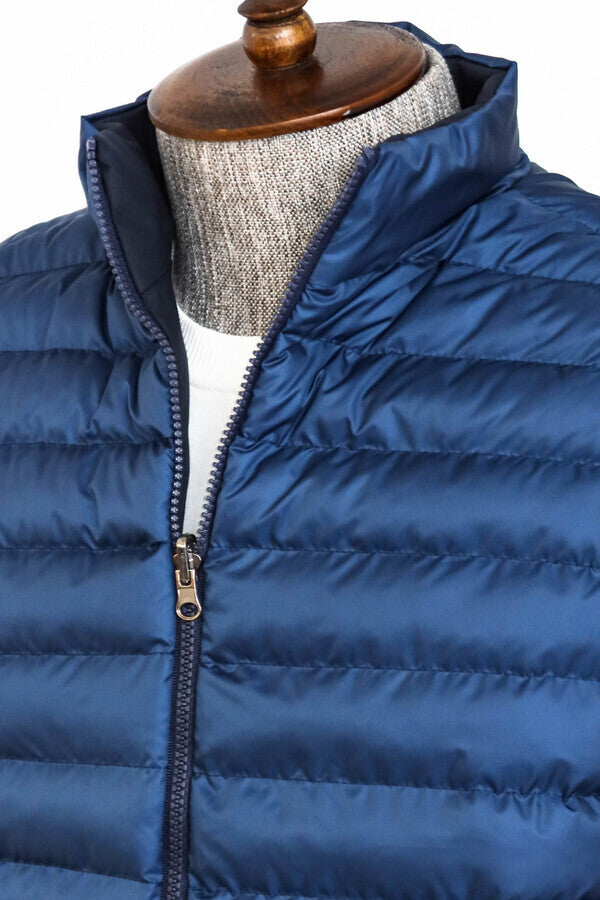 Reversible Quilted Standing Collar Blue Men Down Vest - Wessi