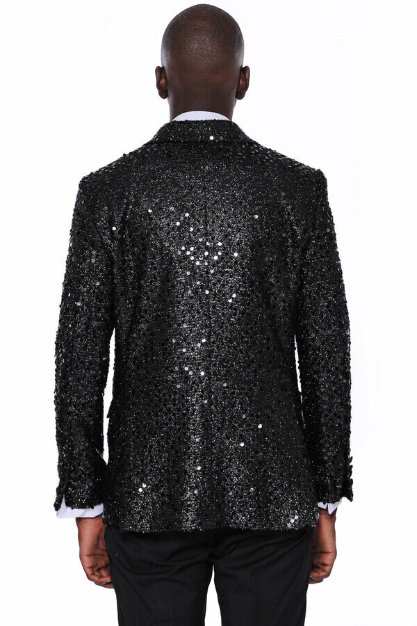 Sequin Patterned Black Party Blazer | Wessi