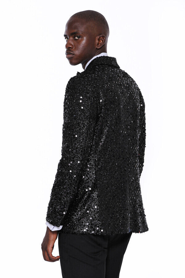 Sequin Patterned Black Party Blazer | Wessi