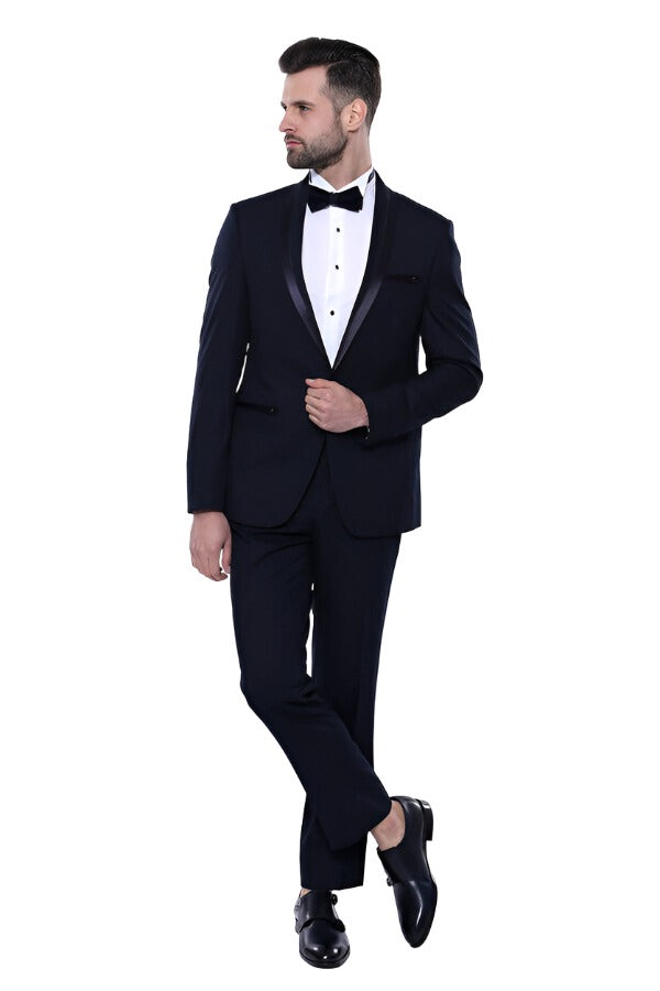 Shawl Lapel Dark Blue Tuxedo Suit | Wessi