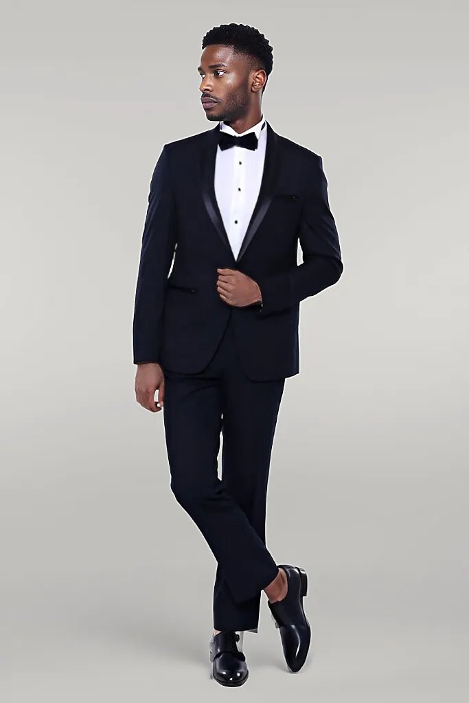 Shawl Lapel Dark Blue Tuxedo Suit | Wessi