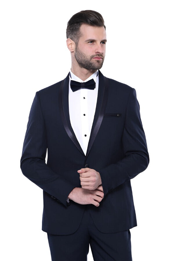 Shawl Lapel Dark Blue Tuxedo Suit | Wessi