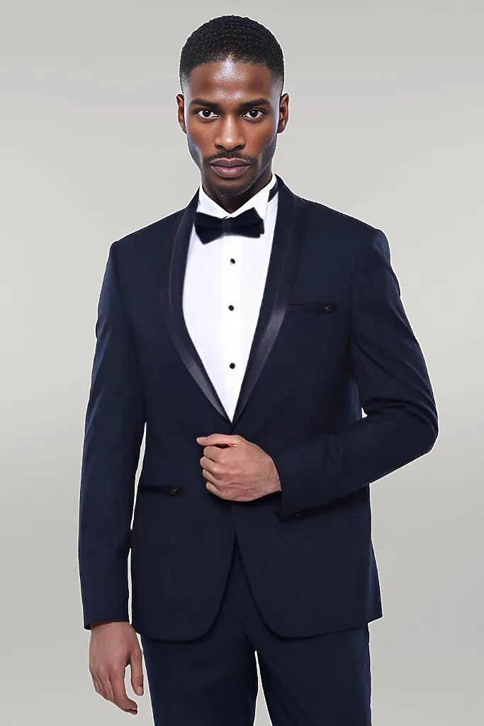 Shawl Lapel Dark Blue Tuxedo Suit | Wessi