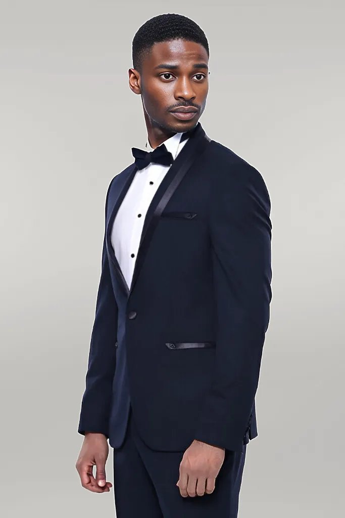 Shawl Lapel Dark Blue Tuxedo Suit | Wessi