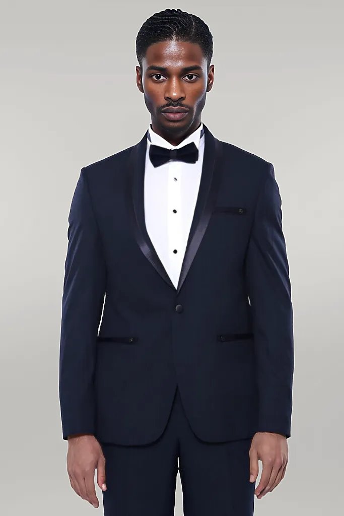 Shawl Lapel Dark Blue Tuxedo Suit | Wessi