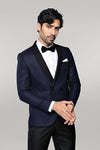 Shawl Lapel Double Breasted Navy Blue Suit | Wessi