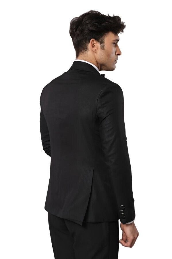 Shawl Lapel Patterned Black Men Wedding Suit | Wessi