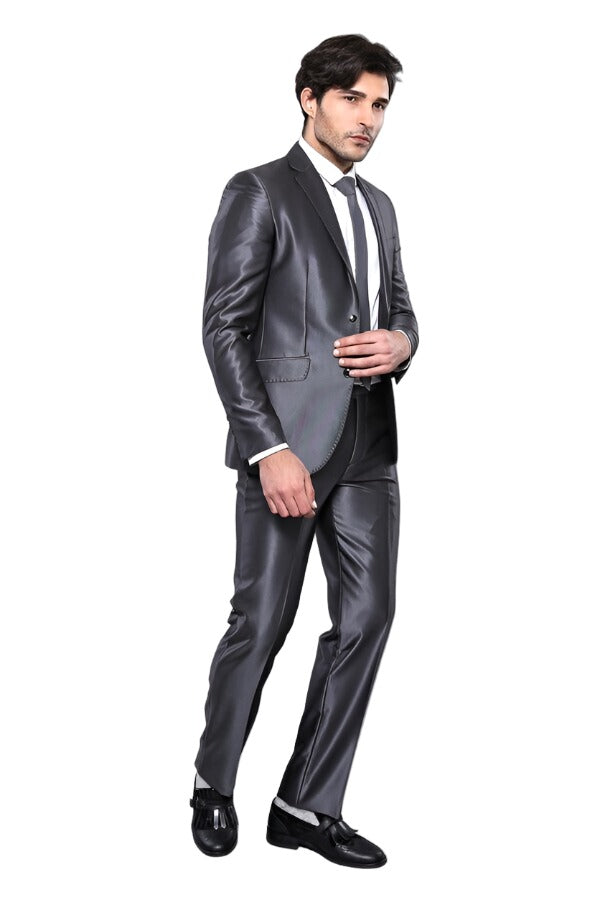 Shinny Grey Slim Fit Suit | Wessi