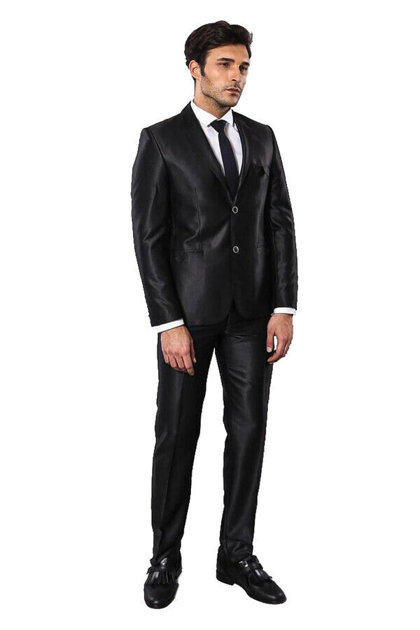 Shiny Black Men's Suit - Wessi