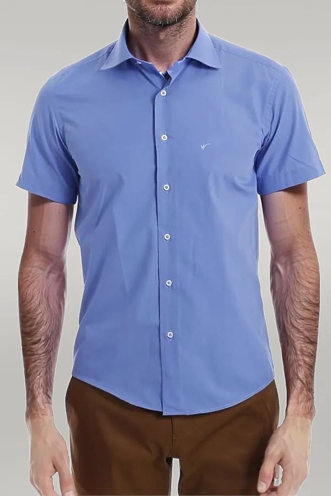 Short Sleeve Poly Cotton Slim Fit Blue Men Shirt - Wessi