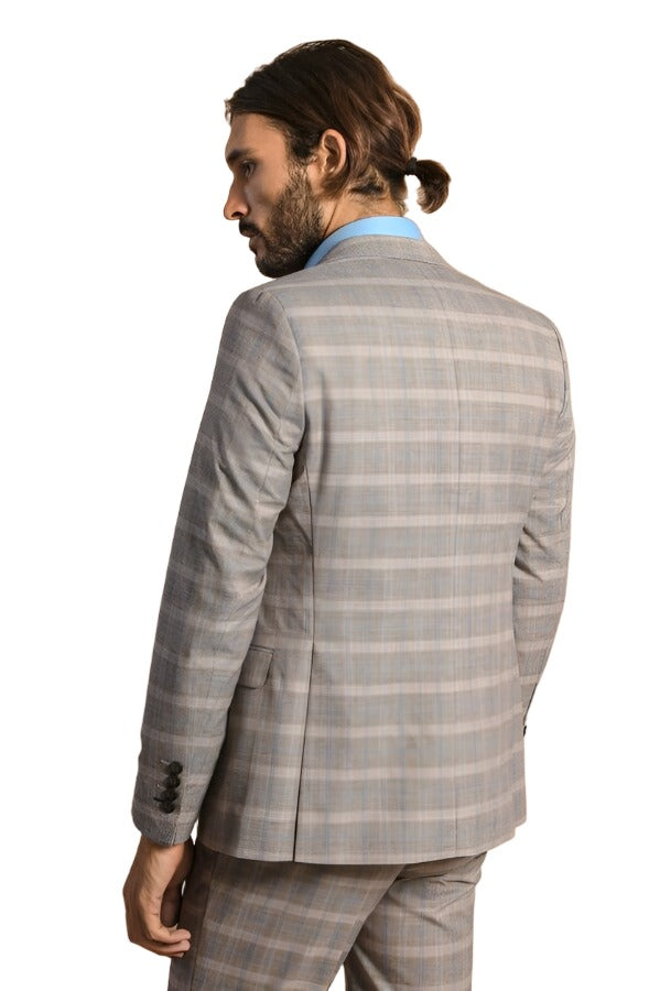 Single Button Peak Lapel 3-Piece Suit in Beige- Wessi
