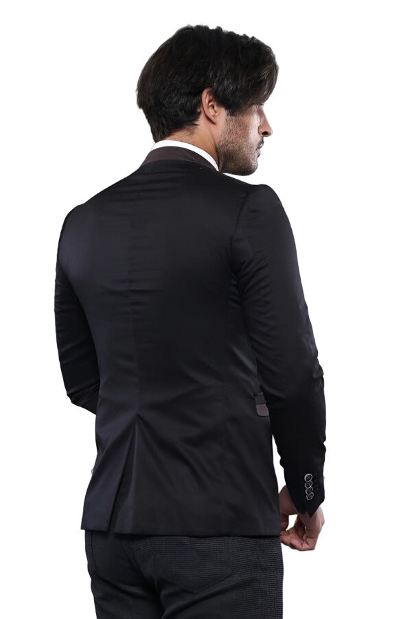 Single Button Standing Collar Black Men Blazer - Wessi