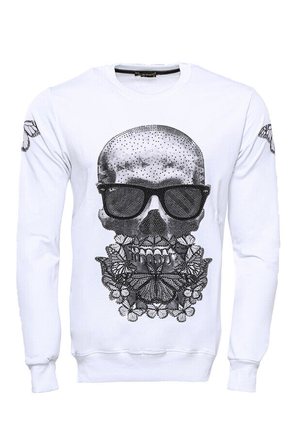 Skull Printed White Sweatshirt - Wessi