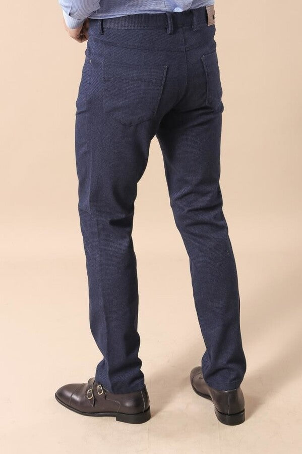 Slim Fit 5 Pockets Navy Blue Men Pants - Wessi