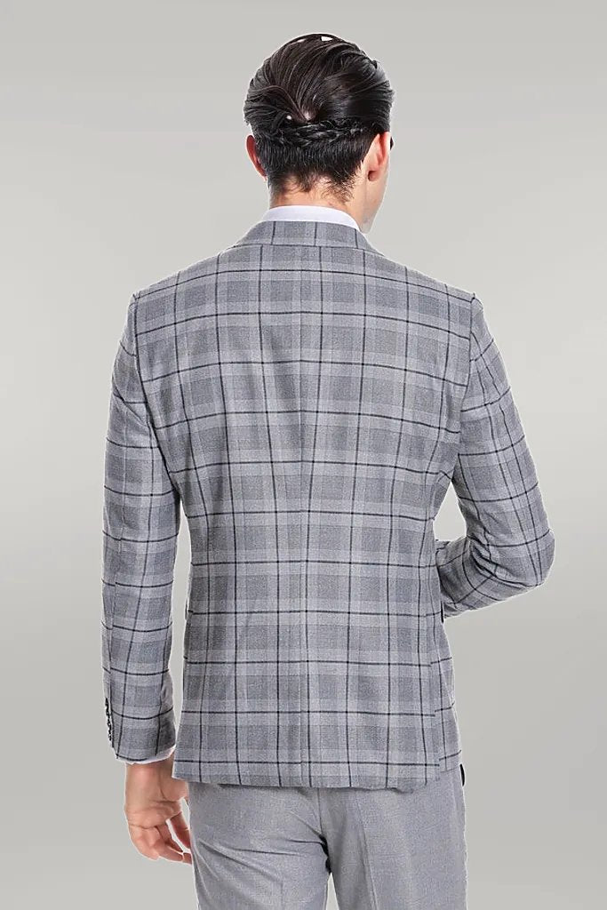 Slim Fit Checked Grey Men Suit - Wessi