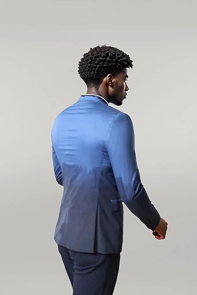 Blazer bleu en coton coupe slim - Wessi