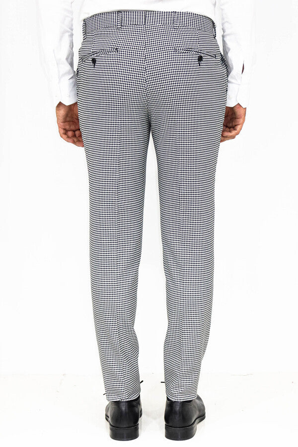Slim Fit Houndstoodh Pattern Grey Men Pants - Wessi