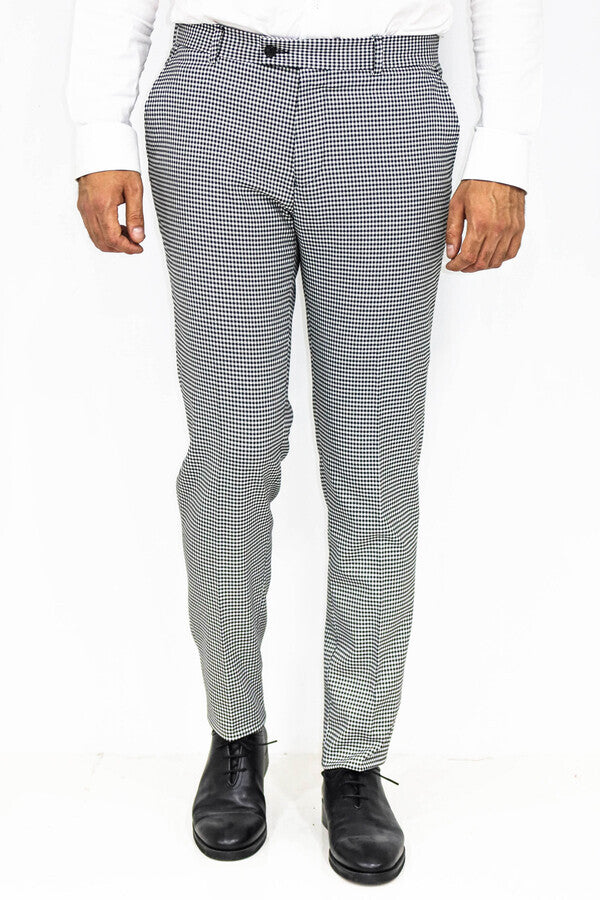 Pantaloni da uomo grigi con motivo pied de poule slim fit - Wessi