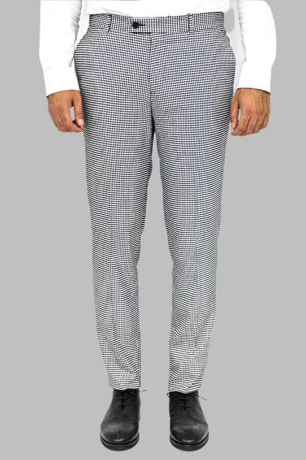 Slim Fit Houndstoodh Pattern Grey Men Pants - Wessi