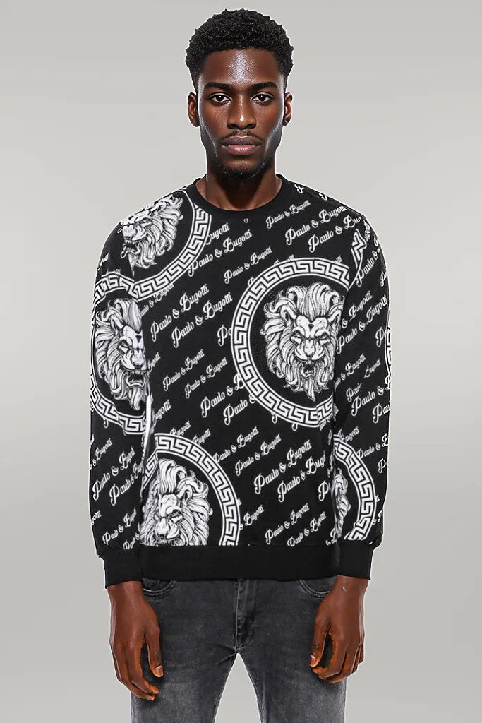 Slim Fit Patterned Black Sweatshirt Wessi