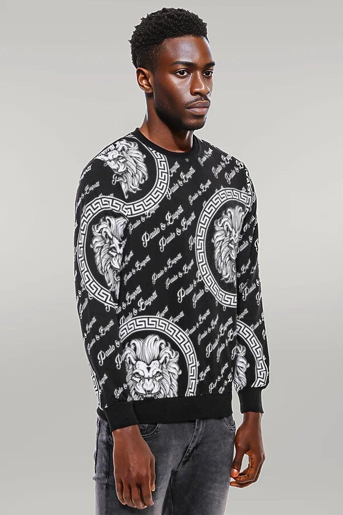 Slim Fit Patterned Black Sweatshirt - Wessi