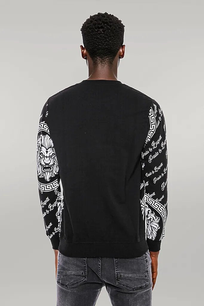 Slim Fit Patterned Black Sweatshirt - Wessi