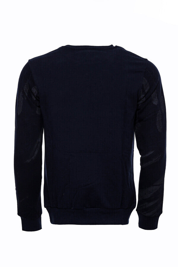 Slim Fit Patterned Navy Blue Sweatshirt - Wessi