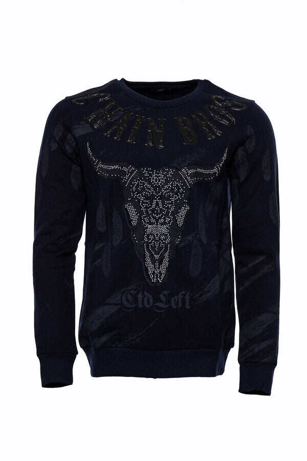 Slim Fit Patterned Navy Blue Sweatshirt - Wessi