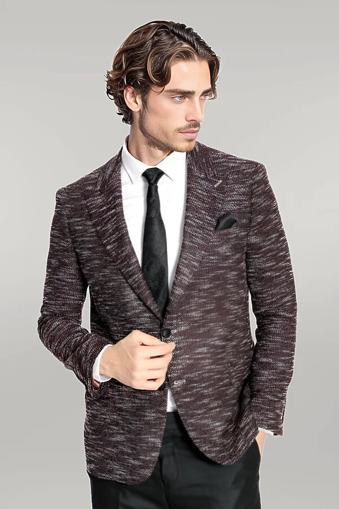 Slim Fit Patterned Sport Burgundy Men Blazer - Wessi