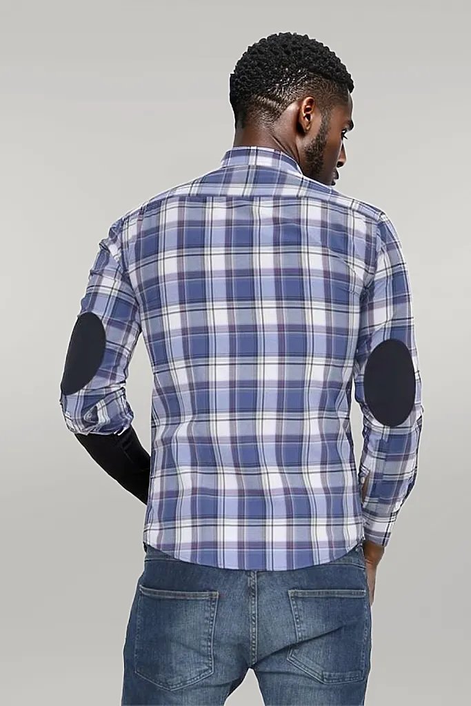 Slim Fit Plaid Patterned Navy Blue Shirt - Wessi