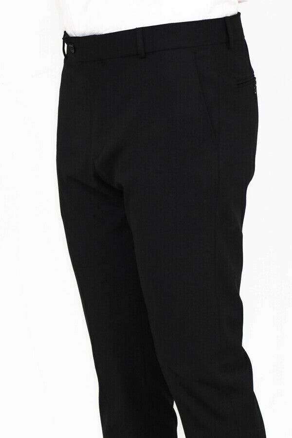 Slim Fit Plain Black Men Pants - Wessi