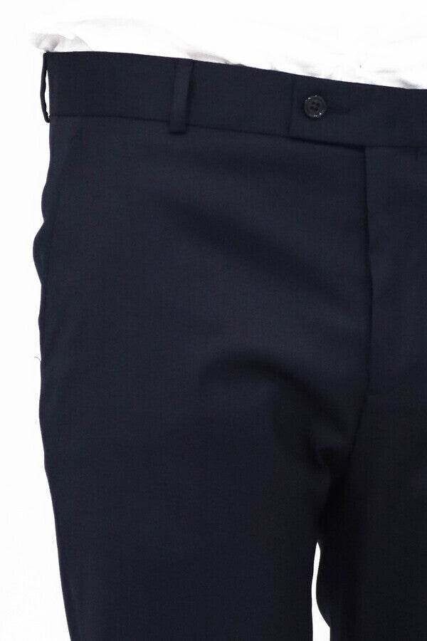 Slim Fit Plain Navy Blue Men Pants - Wessi