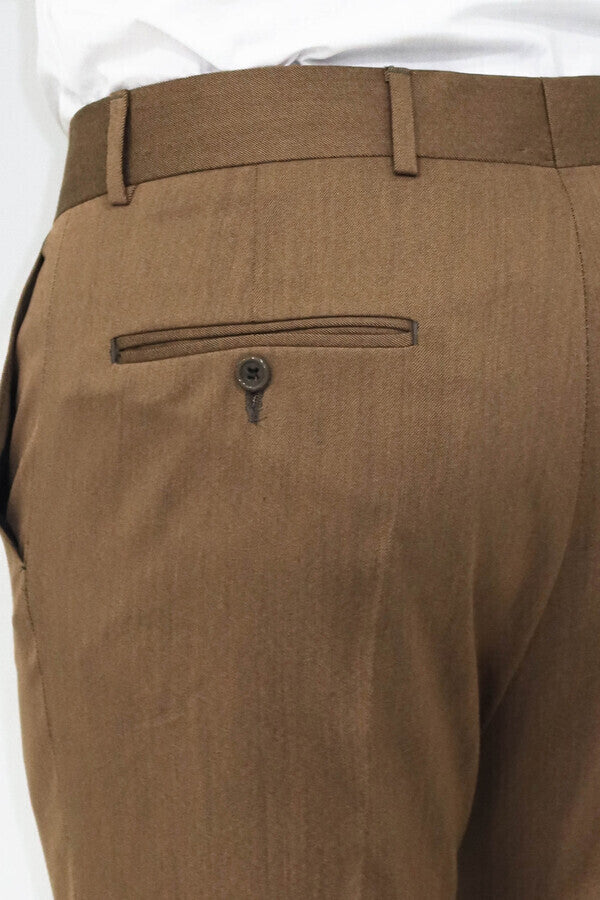 Slim Fit Plain Tan Men Pants - Wessi