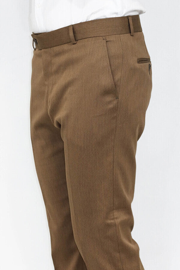 Slim Fit Plain Tan Men Pants - Wessi