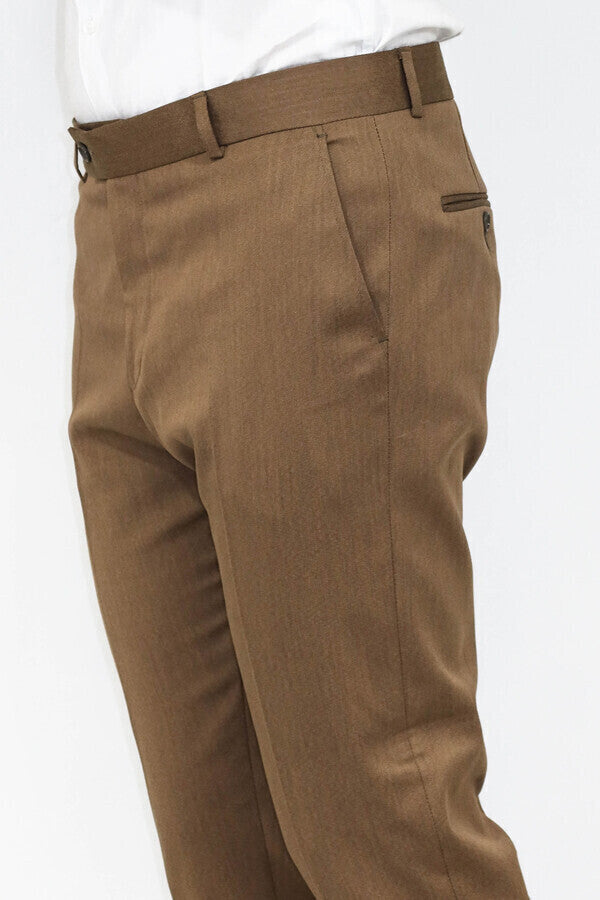 Slim Fit Plain Tan Men Pants - Wessi